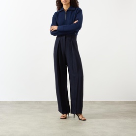 High-Rise Ribbed Jacquard Wide Leg Trousers