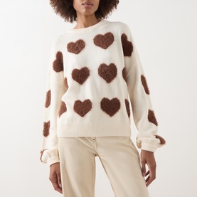 Textured Heart Knitted Sweater
