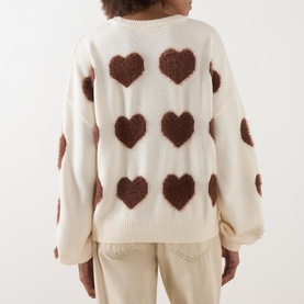 Textured Heart Knitted Sweater