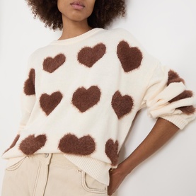 Textured Heart Knitted Sweater