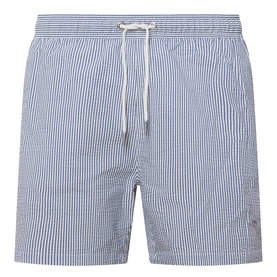 Shield Logo Seersucker Striped Swim Shorts