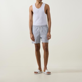 Shield Logo Seersucker Striped Swim Shorts