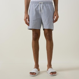 Shield Logo Seersucker Striped Swim Shorts