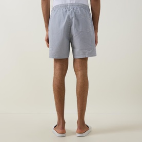 Shield Logo Seersucker Striped Swim Shorts