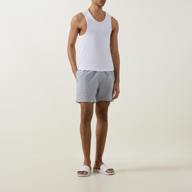 Shield Logo Seersucker Striped Swim Shorts