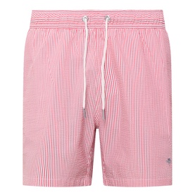 Shield Logo Seersucker Striped Swim Shorts