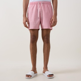 Shield Logo Seersucker Striped Swim Shorts