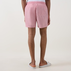 Shield Logo Seersucker Striped Swim Shorts