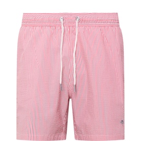 Shield Logo Seersucker Striped Swim Shorts