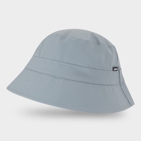 Rains bucket hat in pool blue, lightweight waterproof polyester with small logo tab on brim