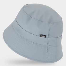 Rains bucket hat in pool blue, waterproof polyester construction with wide brim and branded label detail