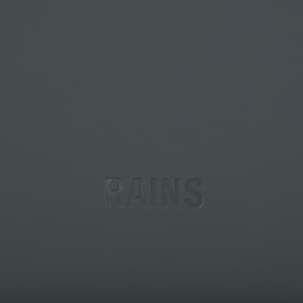 Rains Laptop Case in dark grey, embossed logo detail, smooth matte polyester finish