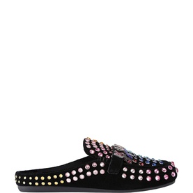 Suede Crystal Embellished Slippers