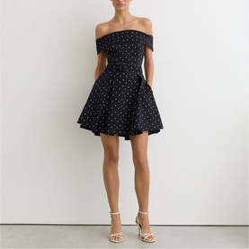 Arwen Polka Dot Mini Off-The-Shoulder Dress