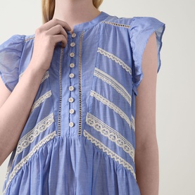 Embroidered Frill Mini Dress