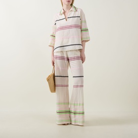 Striped Flared-Leg Trousers