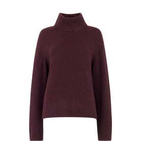 Whistles Roll Neck Pullover Sweater in burgundy with ribbed hem and cuffs, relaxed fit