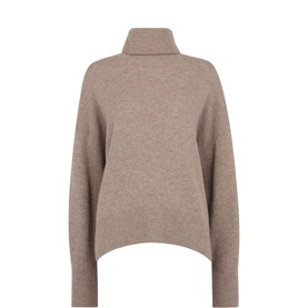 Whistles Roll Curved Hem Knit Sweater in white wool with roll neck, curved hem, and long sleeves