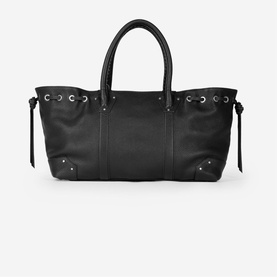 Gathered Grained Leather Tote Bag