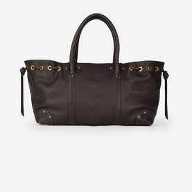Gathered Grained Leather Tote Bag