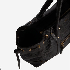 Gathered Grained Leather Tote Bag