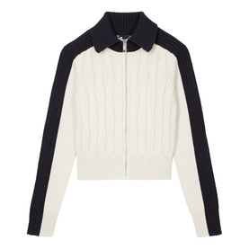 Contrast Twisted Knit Zip Cardigan