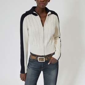 Contrast Twisted Knit Zip Cardigan