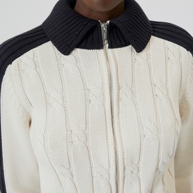 Contrast Twisted Knit Zip Cardigan