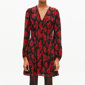 Pleated Rose Print Mini Dress