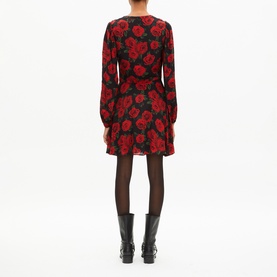Pleated Rose Print Mini Dress