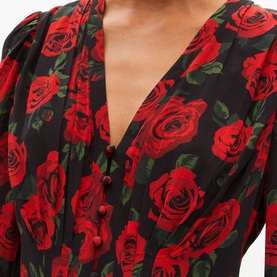 Pleated Rose Print Mini Dress