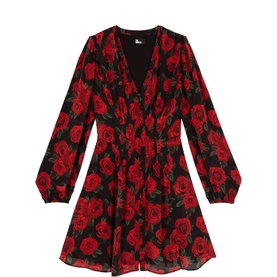Pleated Rose Print Mini Dress