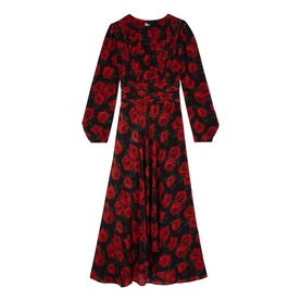 Pleated Rose Print Dress