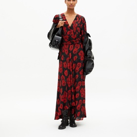 Pleated Rose Print Dress