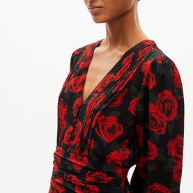 Pleated Rose Print Dress