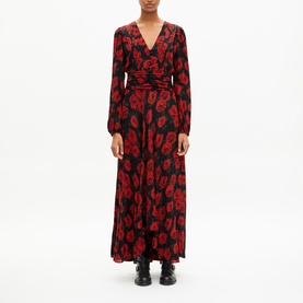 Pleated Rose Print Dress