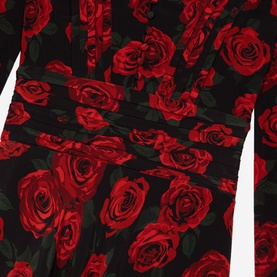 Pleated Rose Print Dress