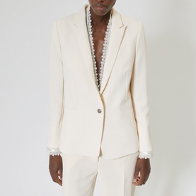 Lace Trim Single-Breasted Blazer
