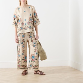 Snack Floral Cropped Wide Leg Trousers