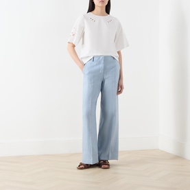 Linen Canvas Straight Wide Leg Trousers