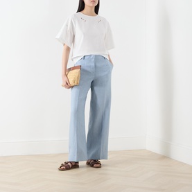 Linen Canvas Straight Wide Leg Trousers