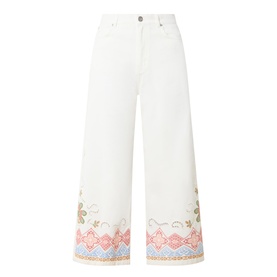 Adunco Embroidered Cropped Wide Leg Jeans