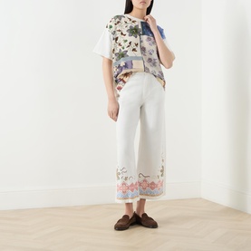 Adunco Embroidered Cropped Wide Leg Jeans