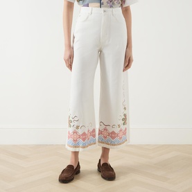 Adunco Embroidered Cropped Wide Leg Jeans