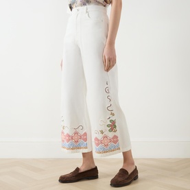Adunco Embroidered Cropped Wide Leg Jeans