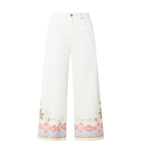 Adunco Embroidered Cropped Wide Leg Jeans