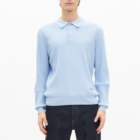Ribbed Knit Polo Shirt