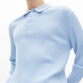 Ribbed Knit Polo Shirt