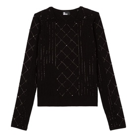 Pearl Rhinestone Embellished Knitted Sweater