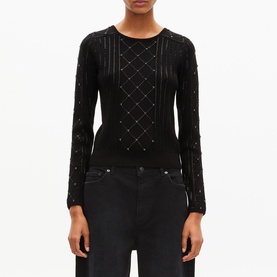 Pearl Rhinestone Embellished Knitted Sweater